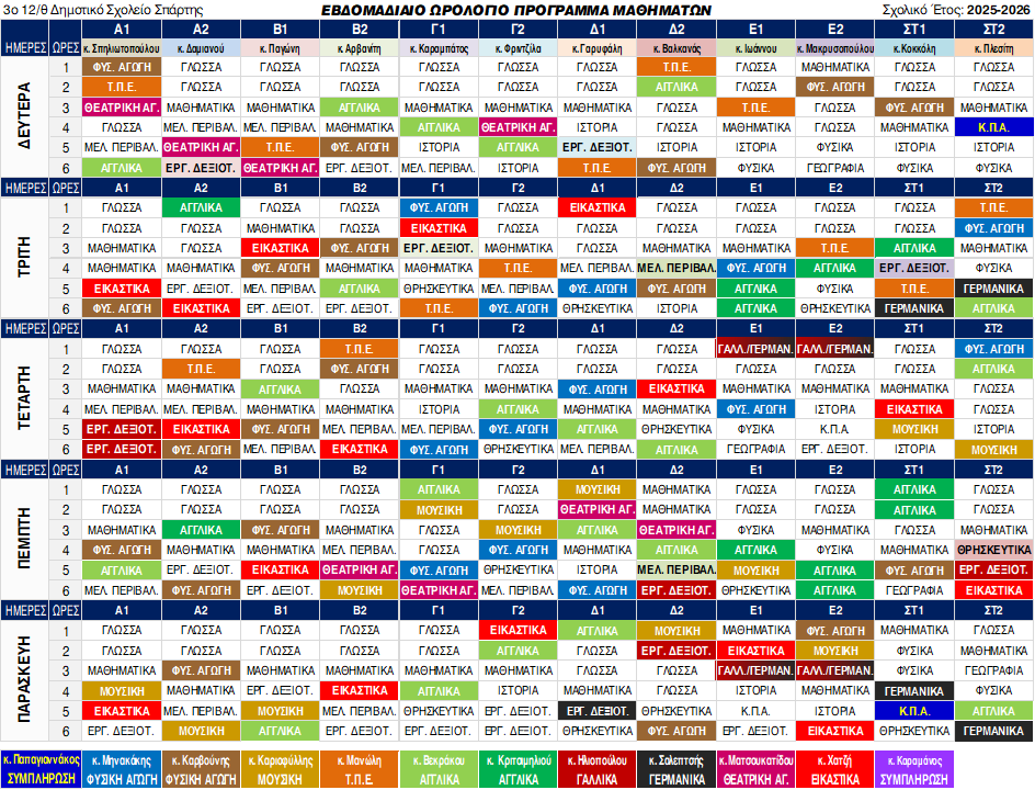 Εβδομαδιαίο Ωρολόγιο Πρόγραμμα 2025-2026